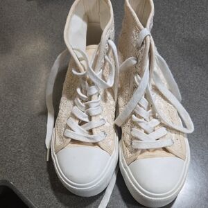 American Eagle Outfitters Cream Lace High-Top Sneakers